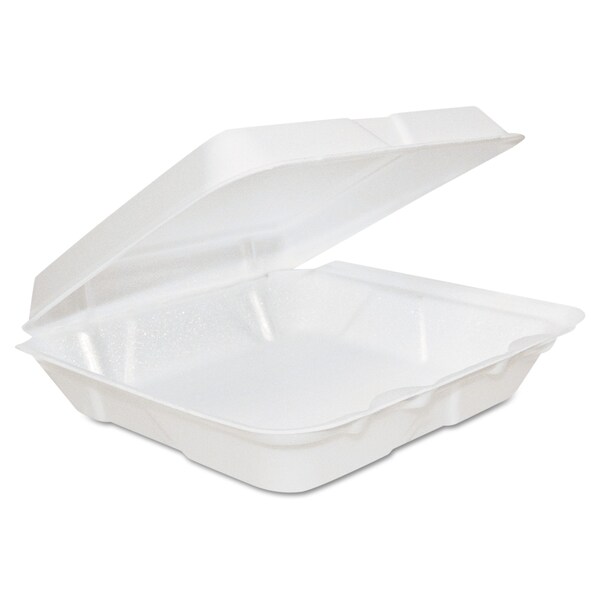 Dart Foam Hinged Lid Containers, 8 x 8 x 2 1/4, White, PK200 - 80HT1R