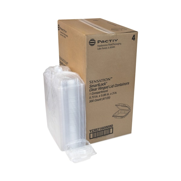 Pactiv Evergreen SENSATION SmartLock Hinged Lid Container, 5.74 x 5.95 x 3.1, Clear, 500PK - YCI821600000