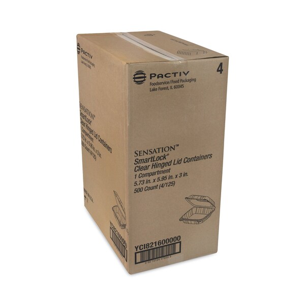 Pactiv Evergreen SENSATION SmartLock Hinged Lid Container, 5.74 x 5.95 x 3.1, Clear, 500PK - YCI821600000