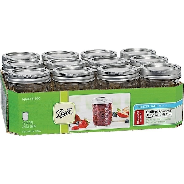 Ball Ball Quilted Crystal 1440081200 Regular Mouth Mason Jar, 8 oz Capacity, Glass - 81200