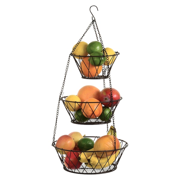 Blue Donuts Heavy Duty - 3 Tier Hanging Kitchen Bronze Fruit Basket - BD3462528