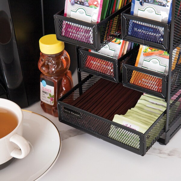 Mind Reader Network Collection 5-Compartment Tea Countertop Organizer, 6.75 x 7 x 10, Black - MMTDR5-BLK