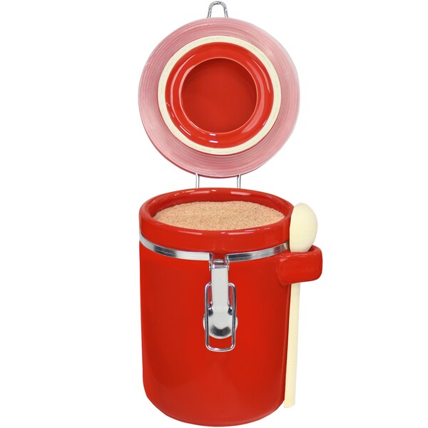 Blue Donuts 40oz Ceramic Airtight Food Storage Kitchen Canister with Spoon, Red - BD3928766