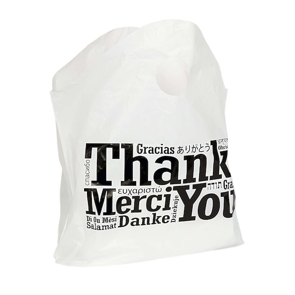 Amercareroyal Royal 19"x18"x9.5" 1 Mil Multilingual Wave Top Handled Bag, PK500 - RPWB1918HD