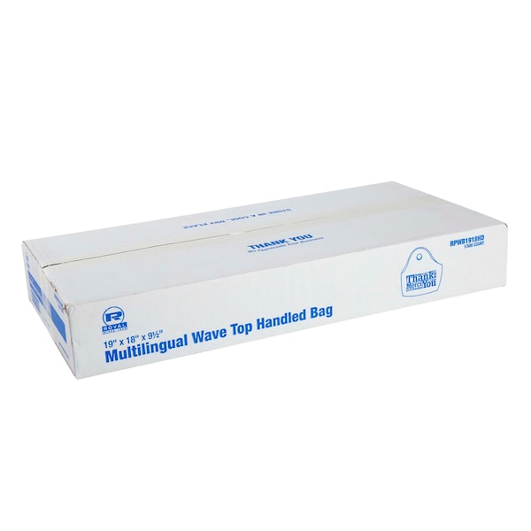 Amercareroyal Royal 19"x18"x9.5" 1 Mil Multilingual Wave Top Handled Bag, PK500 - RPWB1918HD