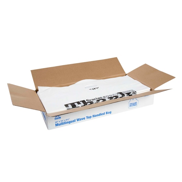 Amercareroyal Royal 19"x18"x9.5" 1 Mil Multilingual Wave Top Handled Bag, PK500 - RPWB1918HD