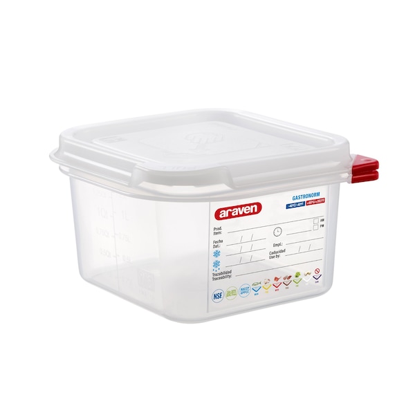 Araven AIRTIGHT CONTAINER POLYPROPYLENE GN1/6, 1.9qt TRANSPARENT, 6 7/8" X 6 3/8" X 4" - 03024