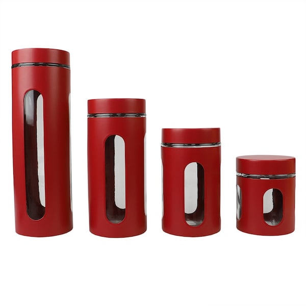 Home Basics 4 Piece Essence Collection Stainless Steel Canister Set, Red - CS44608