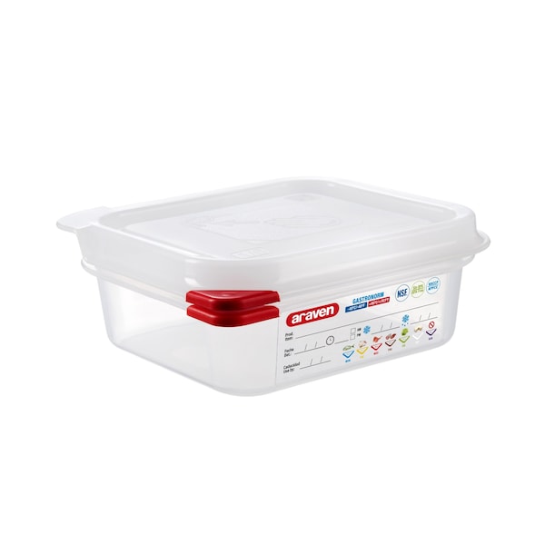 Araven AIRTIGHT CONTAINER POLYPROPYLENE GN1/6, 1.2qt TRANSPARENT, 6 7/8" X 6 3/8" X 2 1/2" - 03023