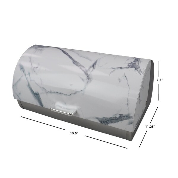 Hds Trading Marble Like Roll Top Lid Steel Bread Box, White - ZOR96011