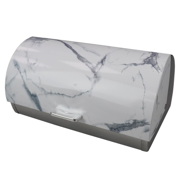 Hds Trading Marble Like Roll Top Lid Steel Bread Box, White - ZOR96011