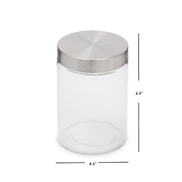 Home Basics Home Basics Medium 40 oz. Round Glass Canister with Air-Tight Stainless Steel Twist Top Lid, Clear - ZOR96118