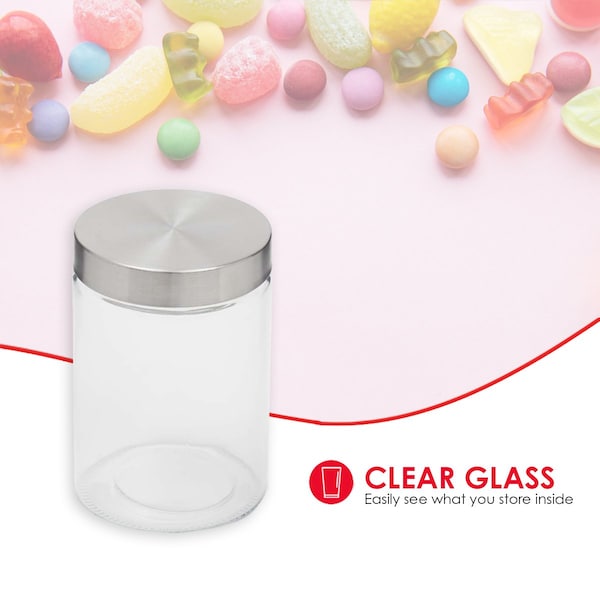 Home Basics Home Basics Medium 40 oz. Round Glass Canister with Air-Tight Stainless Steel Twist Top Lid, Clear - ZOR96118