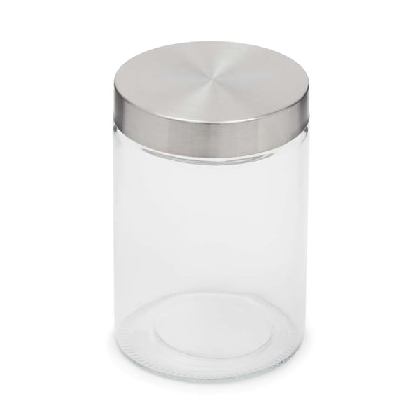 Home Basics Home Basics Medium 40 oz. Round Glass Canister with Air-Tight Stainless Steel Twist Top Lid, Clear - ZOR96118