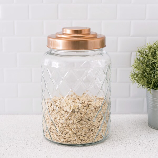 Home Basics Home Basics Medium 3.4 Lt Textured Glass Jar with Gleaming Air-Tight Copper Top - ZOR96125