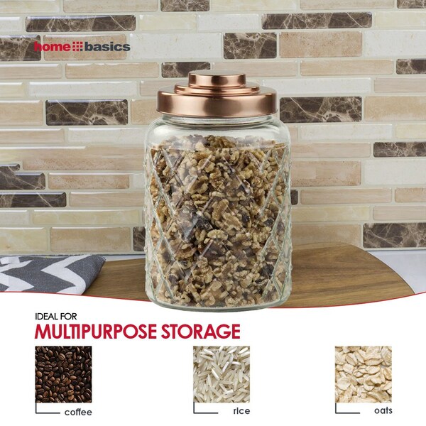 Home Basics Home Basics Medium 3.4 Lt Textured Glass Jar with Gleaming Air-Tight Copper Top - ZOR96125
