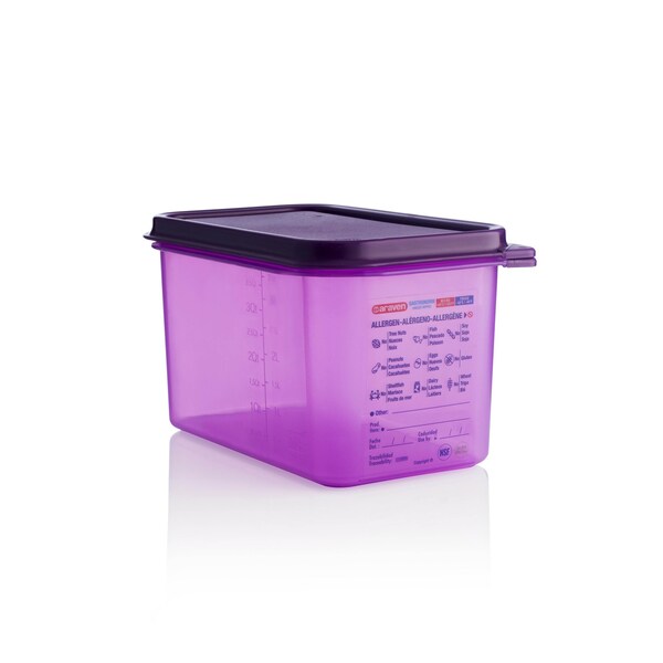 Araven ALLERGEN AIRTIGHT CONTAINER GN1/4, 4, 5qt PURPLE, 10 1/2" X 6 3/8" X 6" - 61392