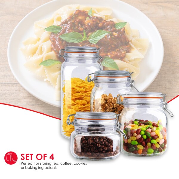 Home Basics 4 Piece Glass Canister Set, Clear - CS01370