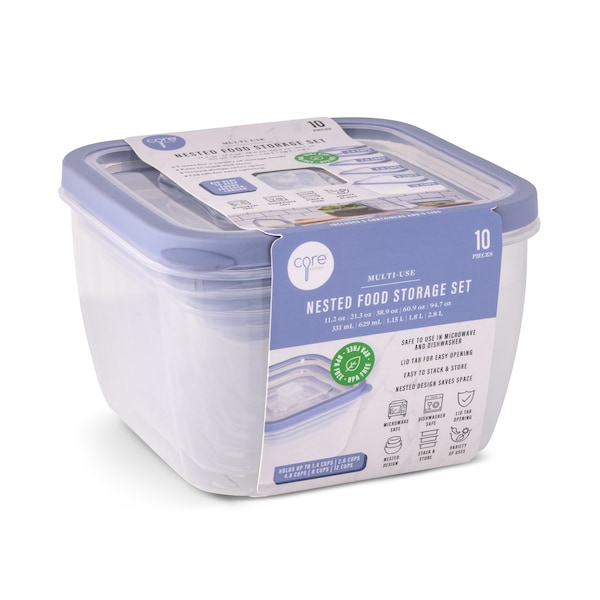 Core Kitchen 10pc Square Food Storage Set - 11.2oz/21.3oz/38.9oz/60.9oz/94.7oz - Rain Melody - 48548