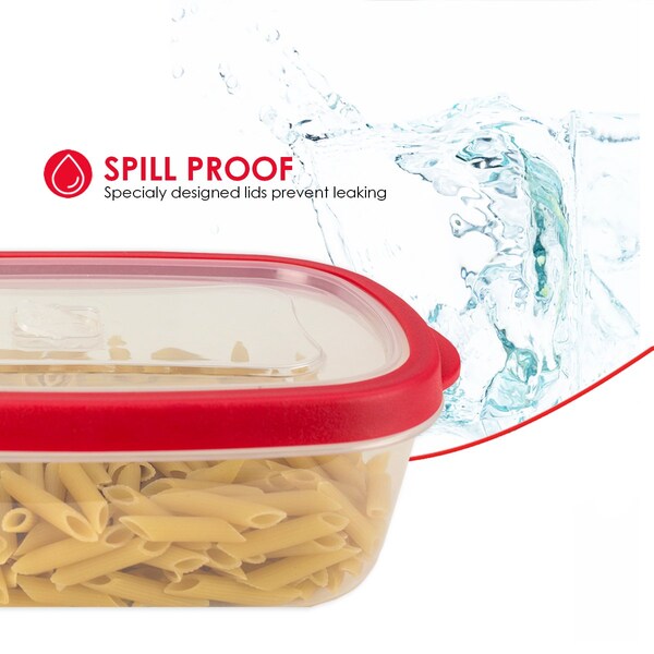 Hds Trading 10 Piece SpillProof Square Plastic Food Storage Container with Ventilated, SnapOn Lids, Red - ZOR95981
