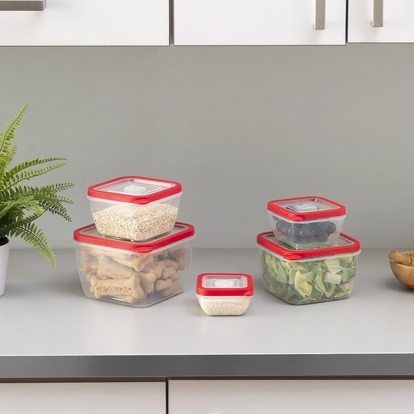 Hds Trading 10 Piece SpillProof Square Plastic Food Storage Container with Ventilated, SnapOn Lids, Red - ZOR95981