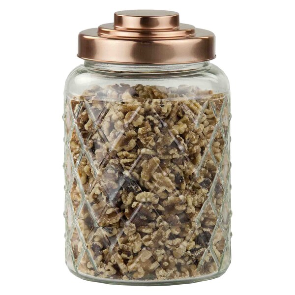 Home Basics Medium 34 Lt Textured Glass Jar with Gleaming AirTight Copper Top - GJ44501