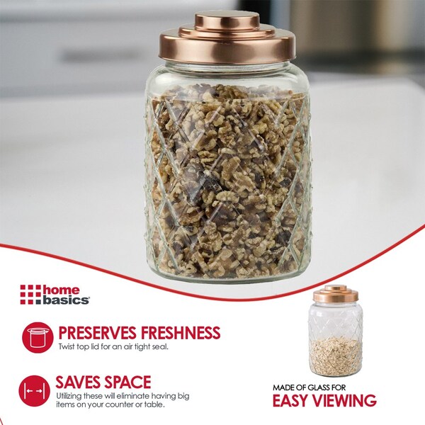 Home Basics Medium 34 Lt Textured Glass Jar with Gleaming AirTight Copper Top - GJ44501