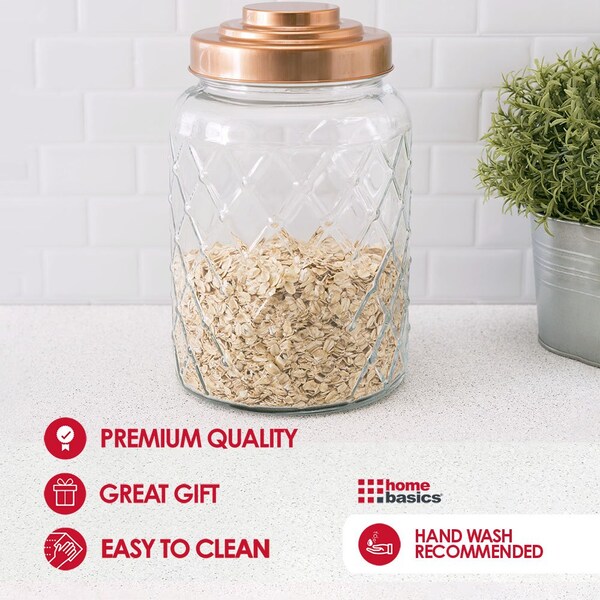 Home Basics Medium 34 Lt Textured Glass Jar with Gleaming AirTight Copper Top - GJ44501