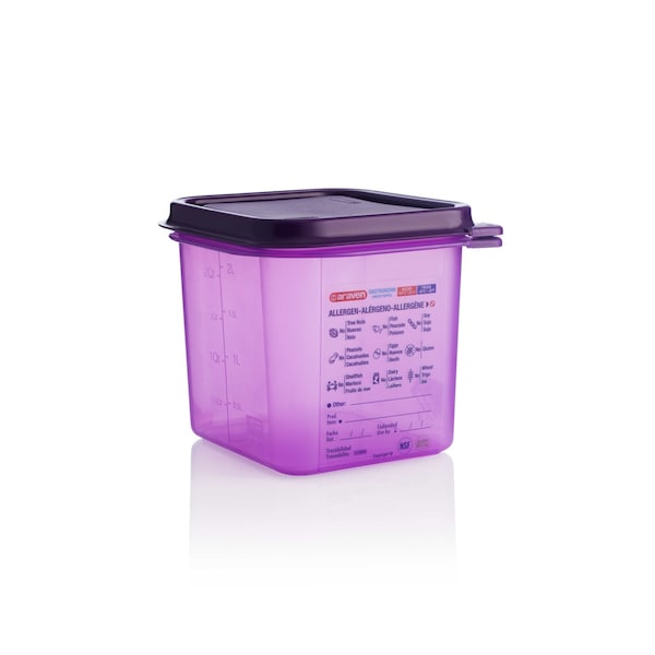 Araven ALLERGEN AIRTIGHT CONTAINER GN1/6 2, 7qt PURPLE, 6 7/8" X 6 3/8" X 6" - 61390