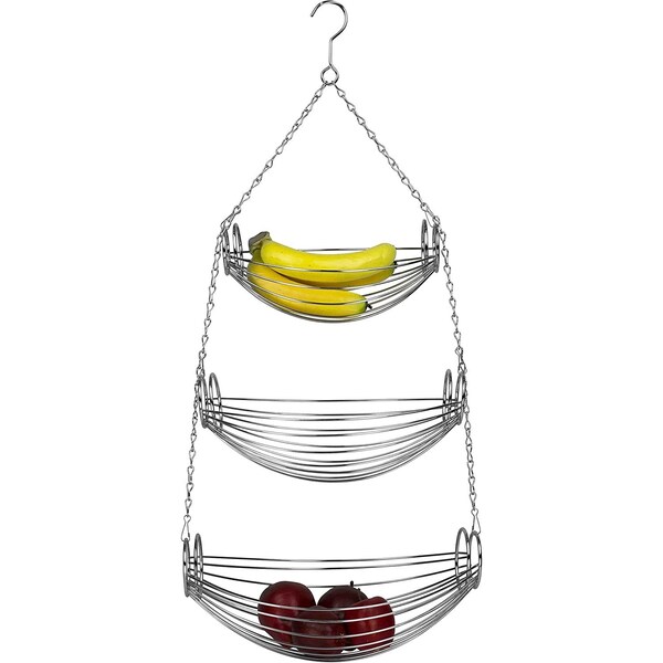 Home Basics 3 Tier Wire Hanging Oval Fruit Basket, Black - HB44270