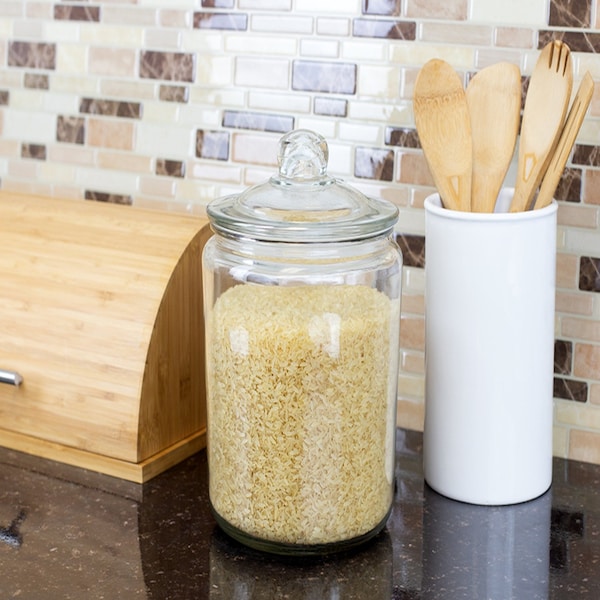 Home Basics Renaissance Collection Large 4 Lt Glass Jar with Easy Grab Knob Handles, Clear - GJ45549