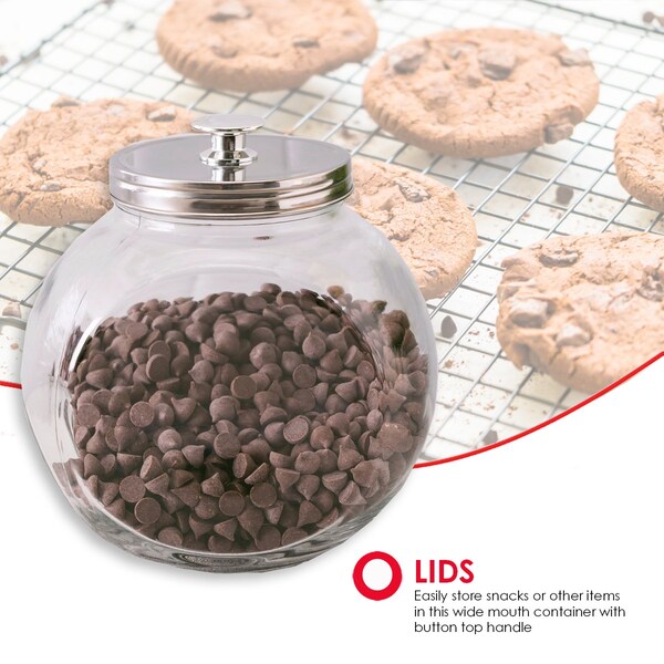 Home Basics Large 91 oz Round Glass Candy Storage Jar with Stainless Steel Top, Clear - GJ01385