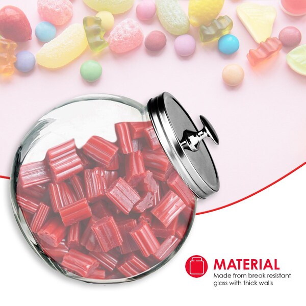Home Basics Large 91 oz Round Glass Candy Storage Jar with Stainless Steel Top, Clear - GJ01385