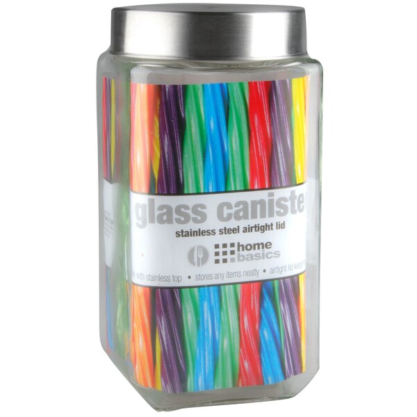 Home Basics 67 oz Square Glass Canister with Brushed Stainless Steel Screwon Lid Clear - GJ10823