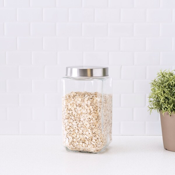 Home Basics 67 oz Square Glass Canister with Brushed Stainless Steel Screwon Lid Clear - GJ10823