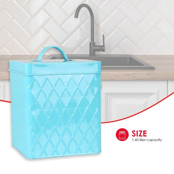 Home Basics Home Basics Trellis Collection Small Tin Canister, Turquoise - ZOR96280