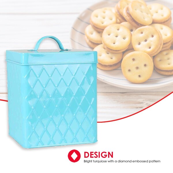 Home Basics Home Basics Trellis Collection Small Tin Canister, Turquoise - ZOR96280