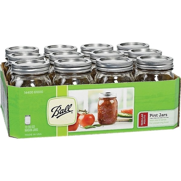 Jarden Ball 1440061000 Regular Mouth Mason Jar, 16 oz Capacity, Glass - 61000