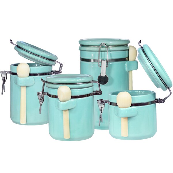 Blue Donuts Blue Donuts 4 Piece Ceramic Kitchen Food Storage Canisters With Spoons - BD3931162