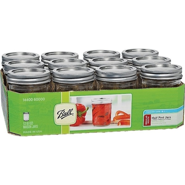 Jarden Ball 1440060000 Regular Mouth Mason Jar, 8 oz Capacity, Glass - 60000ZFP