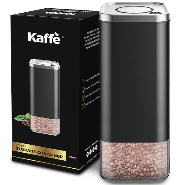 Kaffe Glass Storage Container - BPA Free Stainless Steel with Airtight Lid - 16oz - KF3022S