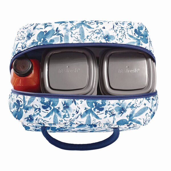 Fit + Fresh Simplified Lunch Bag, 9 x 6 x 10, Blue Floral - 7039SIM3166