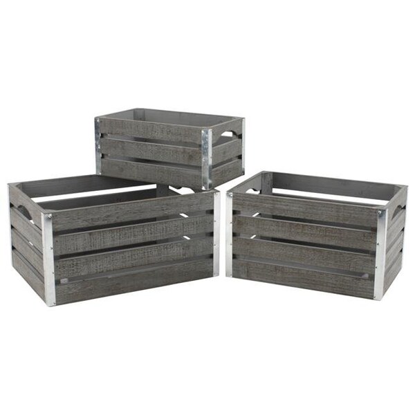 Wald Imports Wald Imports 8113-S3 Gray-wash Wood Crates; Set of 3 - Medium - 8113/S3