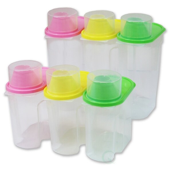 Basicwise Large/Small BPA-Free Food Storage Containers with Lid, Set of 6 in Green, Pink, and Yellow - QI003216.6