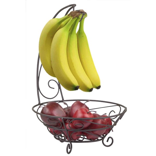Home Basics Scroll Collection Steel Fruit Basket With Banana Tree, Bronze - FB44059