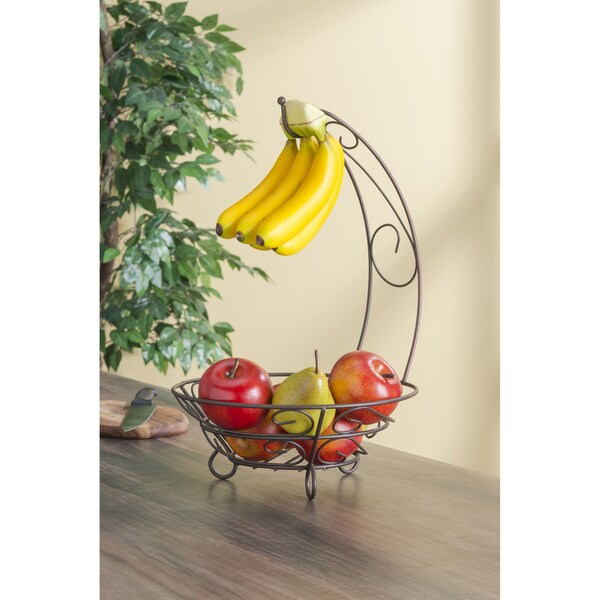Home Basics Scroll Collection Steel Fruit Basket With Banana Tree, Bronze - FB44059