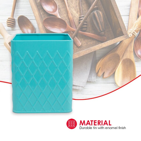 Home Basics Home Basics Tin Utensil Holder, Turquoise - ZOR96283