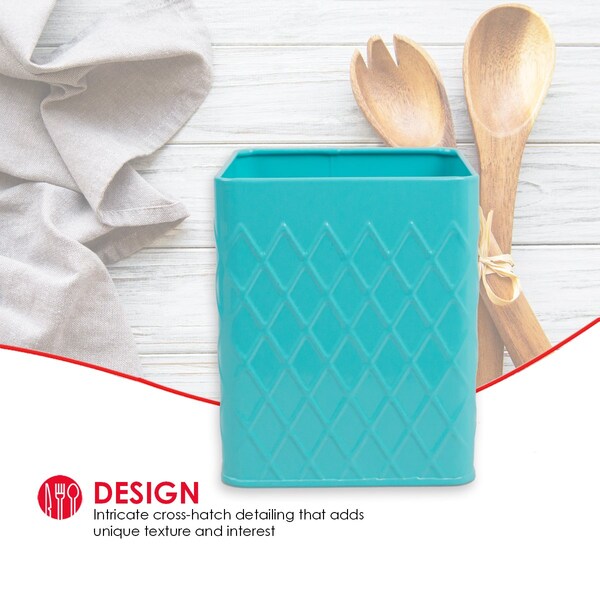 Home Basics Home Basics Tin Utensil Holder, Turquoise - ZOR96283