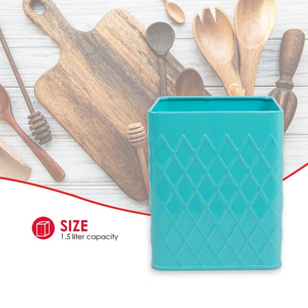 Home Basics Home Basics Tin Utensil Holder, Turquoise - ZOR96283