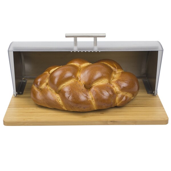 Home Basics Bread Box with Wood Base and Acrylic Lid, Natural - BB00730